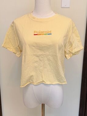 Polaroid Yellow Short Sleeve Cropped Rolled Hem Logo Tee